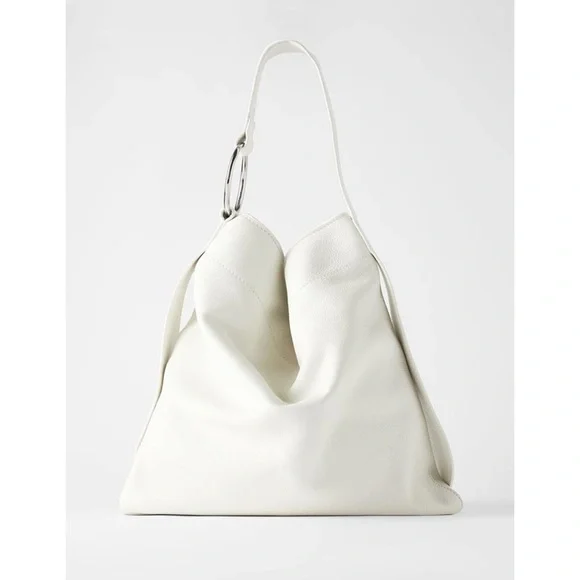 Zara white flat leather shopper bag - Picture 1 of 8